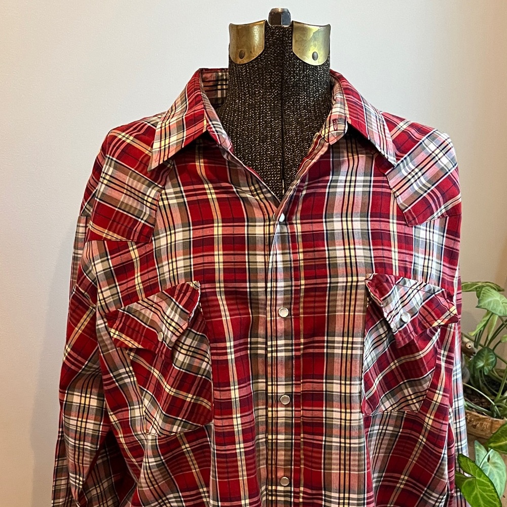 Men’s Vintage Western Wear Cowboy Pearl Snap Shirt Large